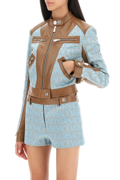 Shop Versace ' Allover' Lamb Leather Biker Jacket In Multicolor