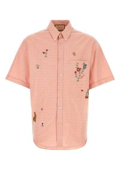 Shop Gucci Man Embroidered Cotton Shirt In Multicolor
