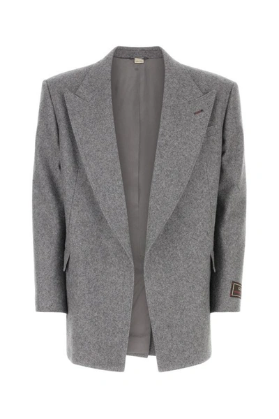 Shop Gucci Man Grey Wool Blend Blazer In Gray