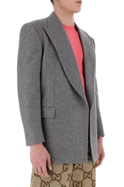 Shop Gucci Man Grey Wool Blend Blazer In Gray