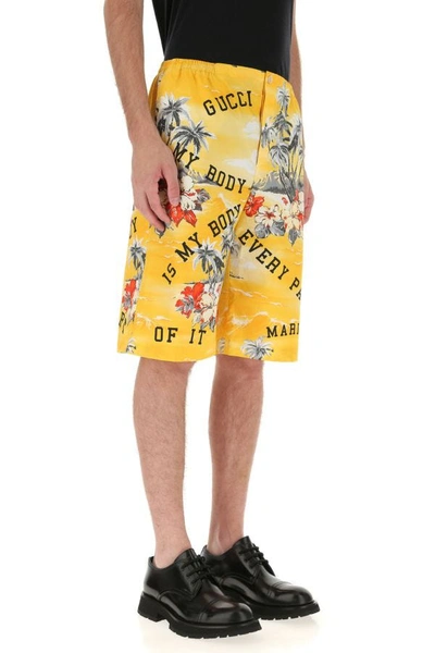 Shop Gucci Man Printed Poplin Bermuda Shorts In Multicolor