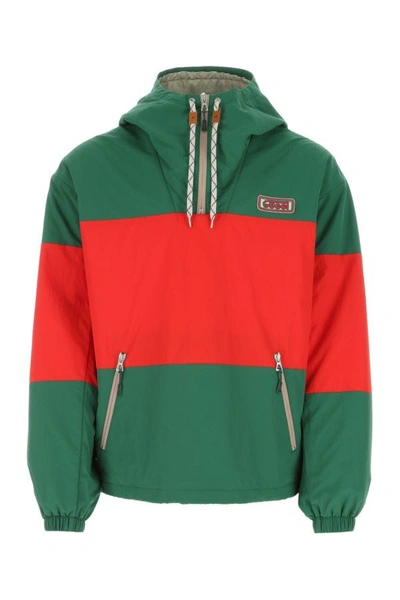 Shop Gucci Man Two-tone Nylon Oversize Jacket In Multicolor
