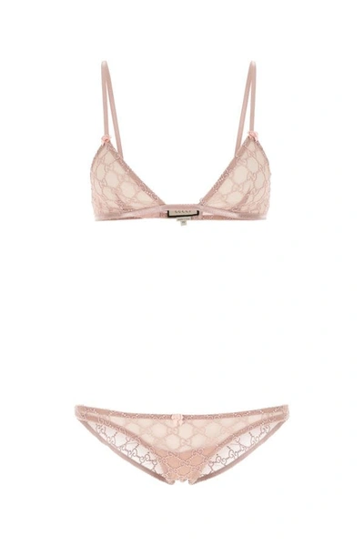 Woman Embroidered Mesh Underwear Set In Pink