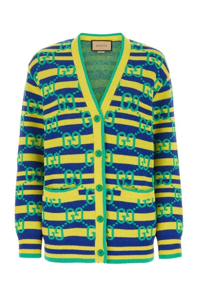 Shop Gucci Woman Embroidered Stretch Viscose Blend Cardigan In Multicolor
