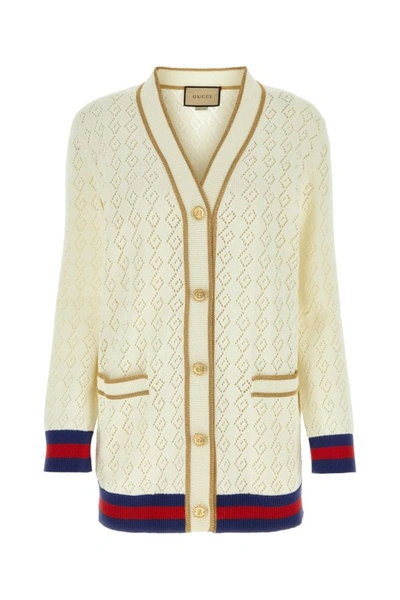 Shop Gucci Woman Ivory Cotton Cardigan In White