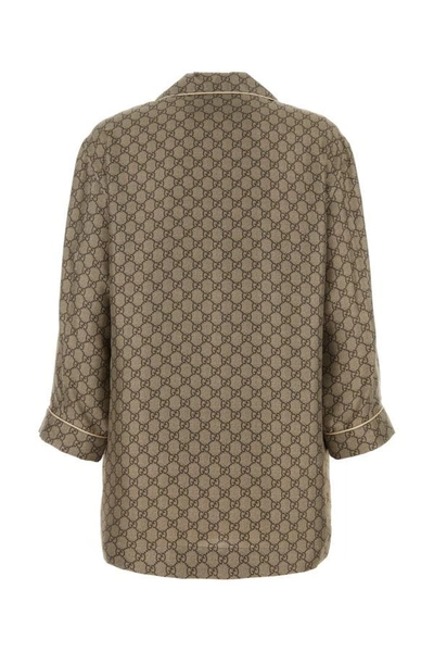 Shop Gucci Woman Printed Silk Oversize Shirt In Multicolor