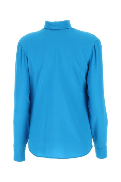 Shop Gucci Woman Turquoise Crepe Shirt In Blue