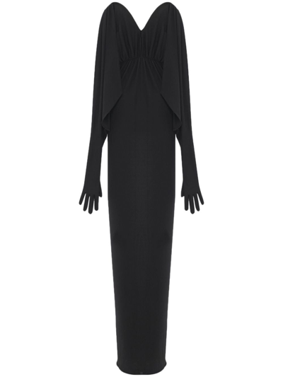 Shop Saint Laurent Strapless Glove-sleeve Maxi Dress In Schwarz