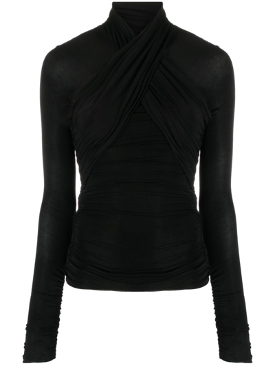 Shop Saint Laurent Semi-sheer Roll-neck T-shirt In Black