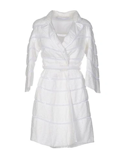 Shop Ermanno Scervino Woman Overcoat & Trench Coat White Size 10 Cotton, Viscose, Polyamide