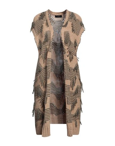 Shop Angela Mele Milano Woman Cardigan Camel Size Onesize Acrylic, Viscose, Wool, Alpaca Wool In Beige