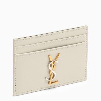 Shop Saint Laurent Cassandre Cream Leather Card Holder Women In Yellow