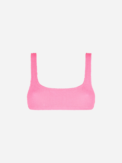 Mc2 Saint Barth Woman Fluo Pink Crinkle Bralette Top Swimsuit In Pink