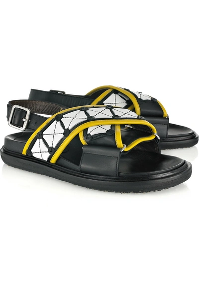 Marni Checked Leather Flat Sandals