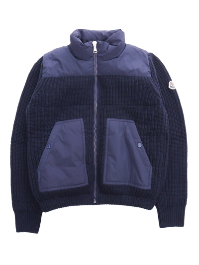 Shop Moncler Zipped Cardigan In Blue