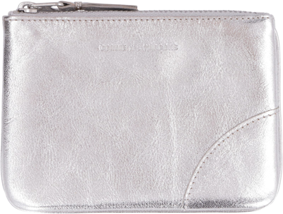Shop Comme Des Garçons Logo Detail Flat Leather Pouch In Silv Silver