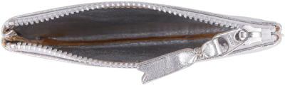 Shop Comme Des Garçons Logo Detail Flat Leather Pouch In Silv Silver