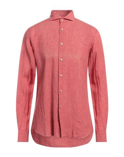 Shop Xacus Man Shirt Coral Size 15 ½ Linen In Red