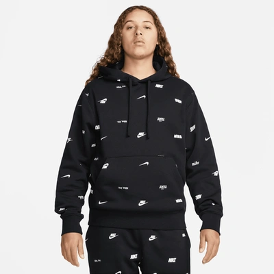 Shop Nike Mens  Club+ Aop Basketball Pullover Hoodie In Black/white