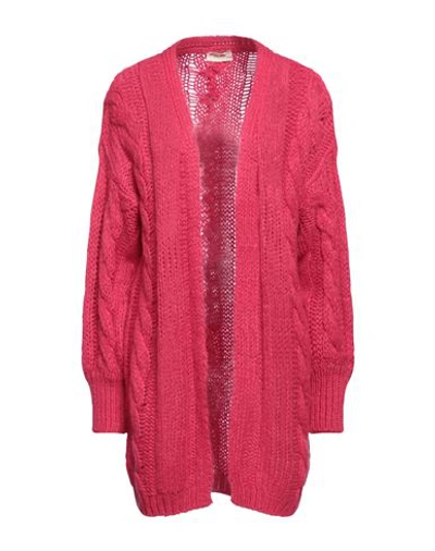 Shop Vicolo Woman Cardigan Fuchsia Size Onesize Acrylic, Mohair Wool, Polyamide In Pink