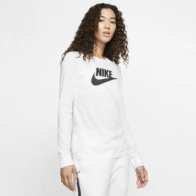 Shop Nike Womens  Essential Long Sleeve Icon T-shirt In White/black