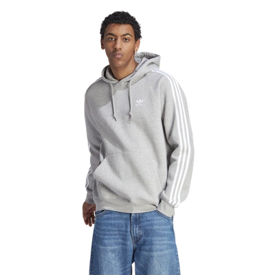 Shop Adidas Originals Mens  3 Stripe Fleece Hoodie In White/gray