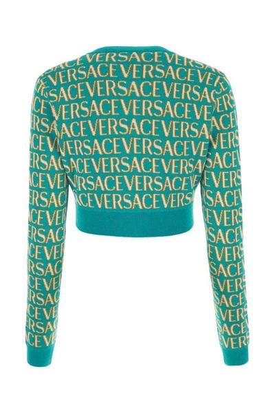 Shop Versace Woman Embroidered Cotton Blend Cardigan In Multicolor