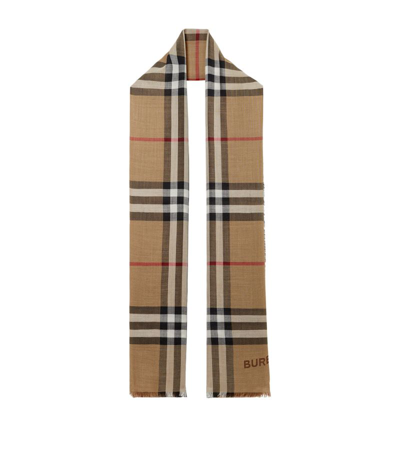 Shop Burberry Wool-silk Reversible Check Scarf In Neutrals