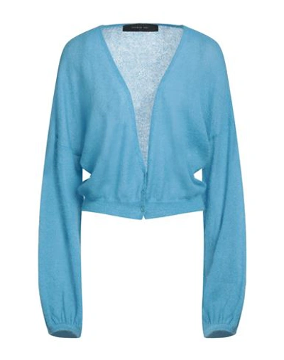 Federica Tosi Woman Cardigan Azure Size 4 Mohair Wool, Alpaca Wool, Polyamide In Blue