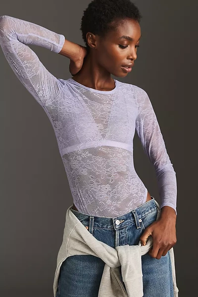 By Anthropologie The Harlowe Lace Bodysuit In Purple