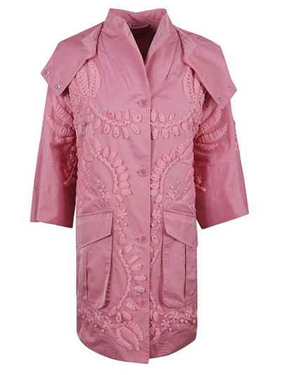 Shop Ermanno Scervino Embroidered Straight Hem Hooded Coat In Pink