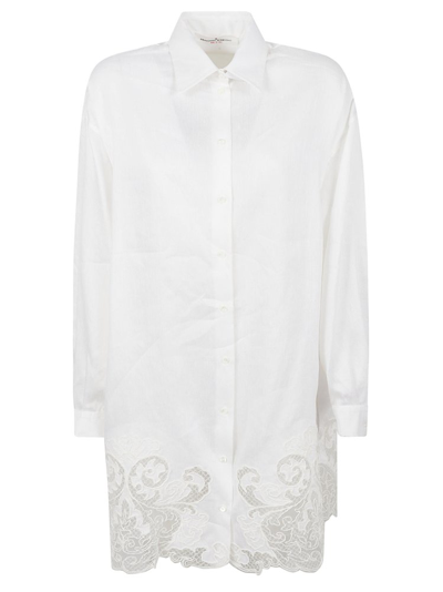 Shop Ermanno Scervino Lace Trim Tunic Buttoned Shirt In White