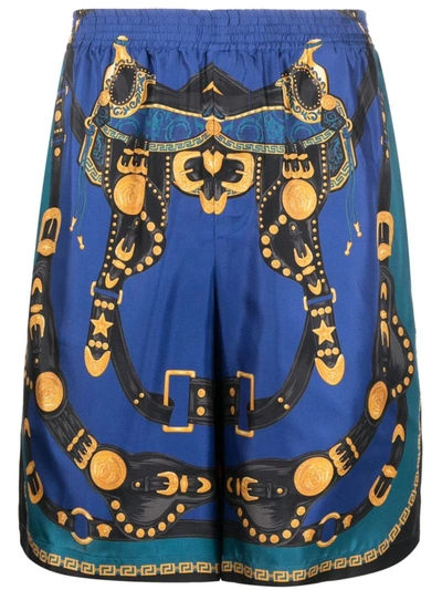 Shop Versace Medusa Harness Shorts In Blue