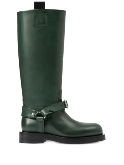 Shop Burberry Saddle Knee-high Leather Boots In 绿色