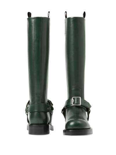 Shop Burberry Saddle Knee-high Leather Boots In 绿色