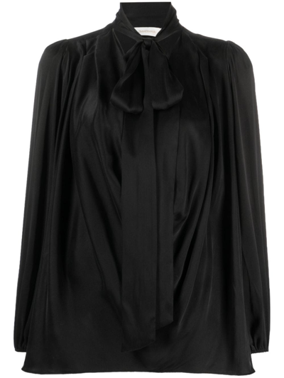 Zimmermann Billow Long-sleeved Silk Blouse In 黑色