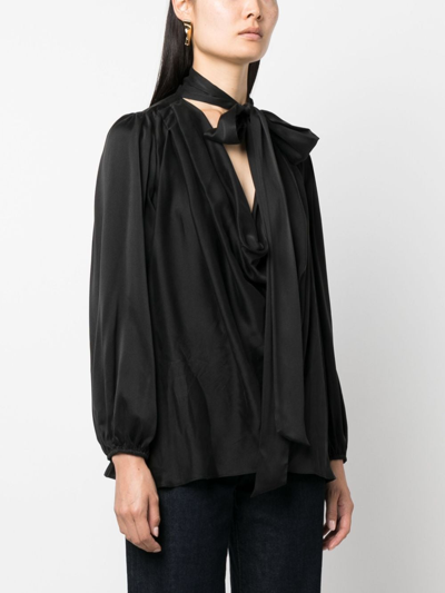 Shop Zimmermann Pussy Bow Long-sleeve Silk Blouse In 黑色