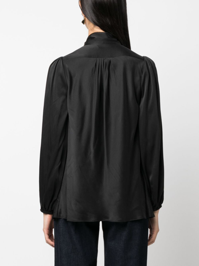 Shop Zimmermann Pussy Bow Long-sleeve Silk Blouse In 黑色