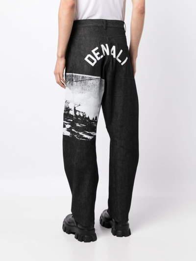 Shop Oamc Graphic-print Organic-cotton Trousers In Black