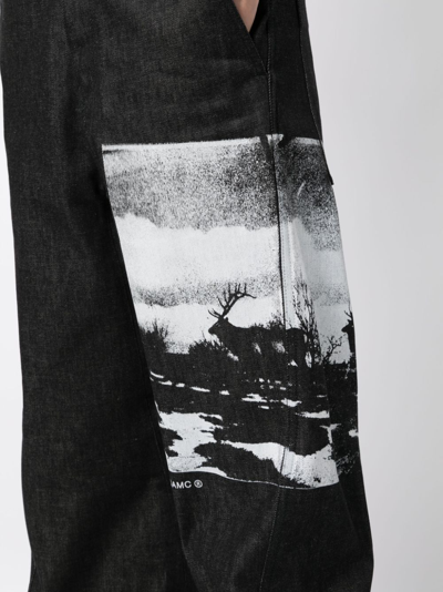 Shop Oamc Graphic-print Organic-cotton Trousers In Black