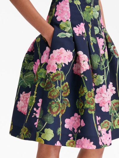 Shop Oscar De La Renta Geranium-print Faille Midi Dress In Blue