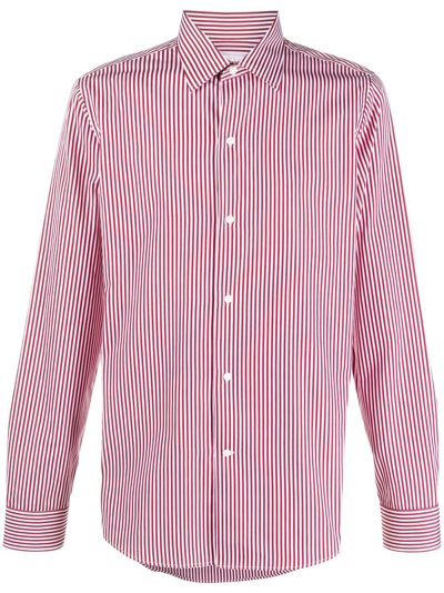 Shop Fursac Pinstriped Cotton Shirt In Red