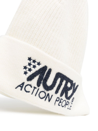Shop Autry Logo-embroidered Knitted Beanie In White