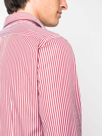 Shop Fursac Pinstriped Cotton Shirt In Red