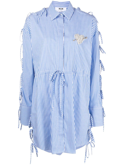 Shop Msgm Striped Cotton Shirtdress In Blue