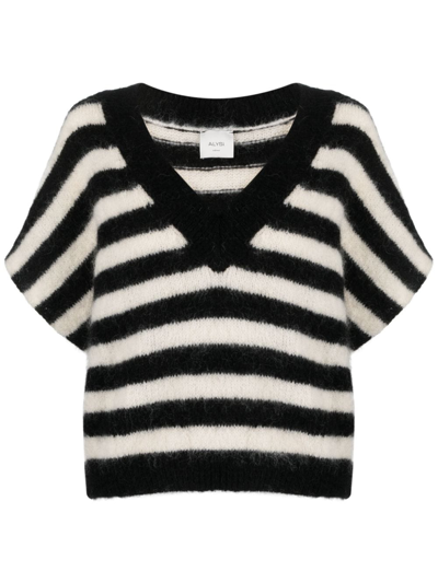 Shop Alysi Striped Mohair-blend Knitted T-shirt In Black