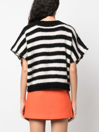 Shop Alysi Striped Mohair-blend Knitted T-shirt In Black