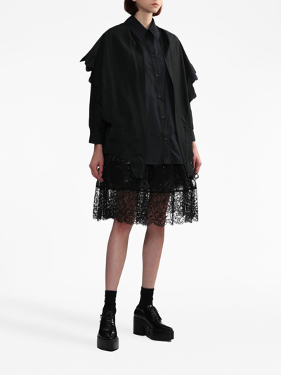 Shop Simone Rocha Scarf-collar Scalloped Shirt In Black
