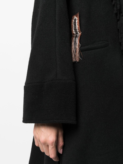 Shop Bazar Deluxe Fringed Belted Coat In Black