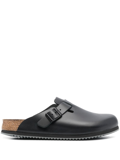 Birkenstock Boston Buckle-embellished Slippers In Black